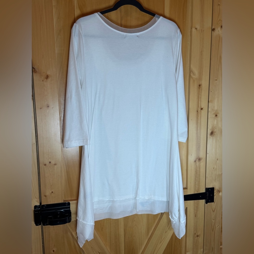 Casual Express Pearl Ivory Ribbon Ruffle 3/4 Sleeve Tunic Size XL - Picture 4 of 13